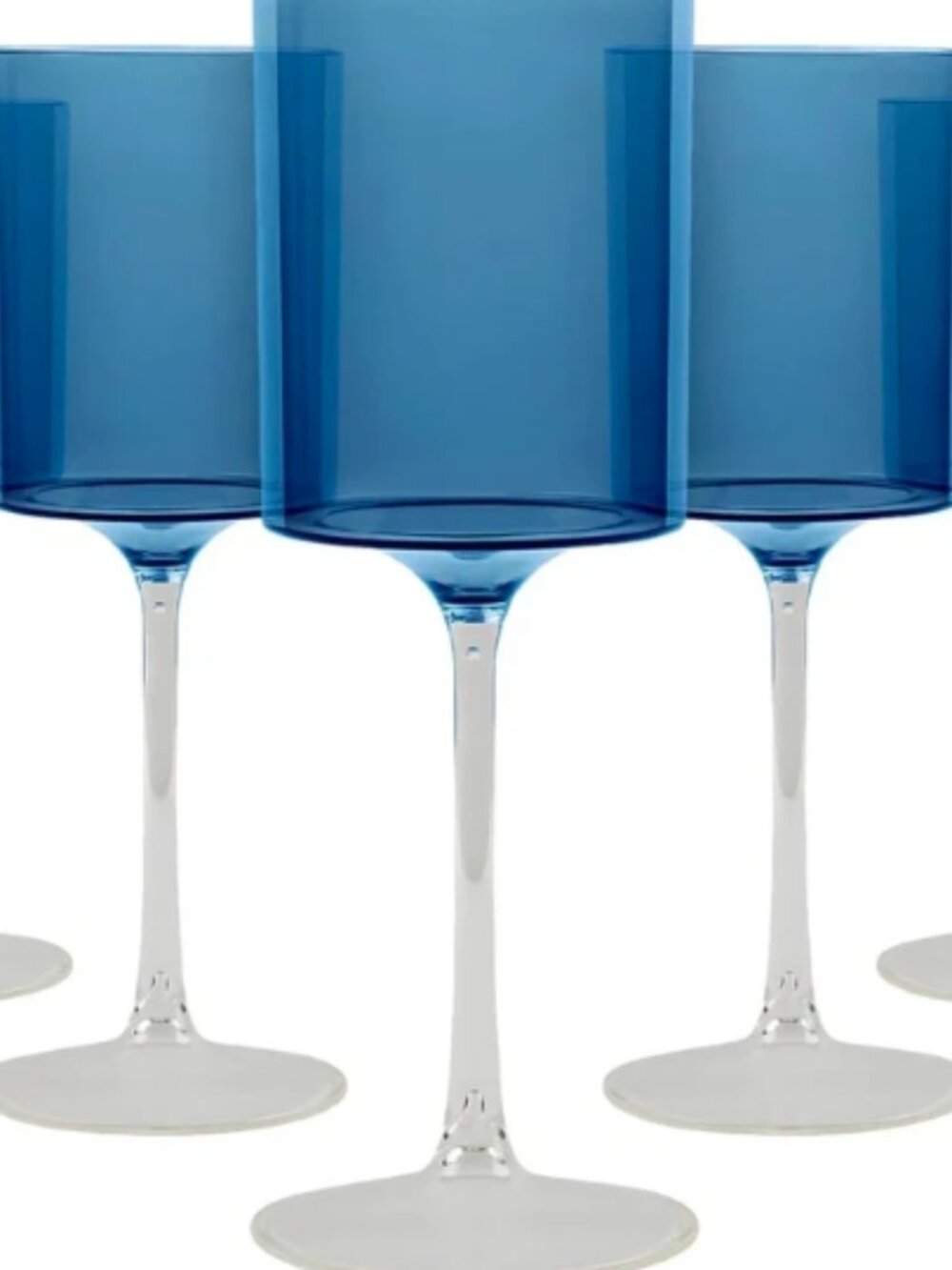 Wine Elegant Glasses Plastic Goblets Two Tone Blue Clear | 9 oz Cups | 5x Piece